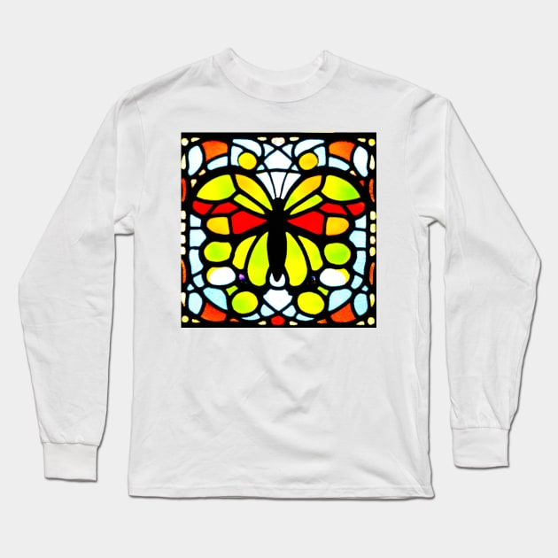 Stained Glass Butterfly Long Sleeve T-Shirt by g-a-z-e